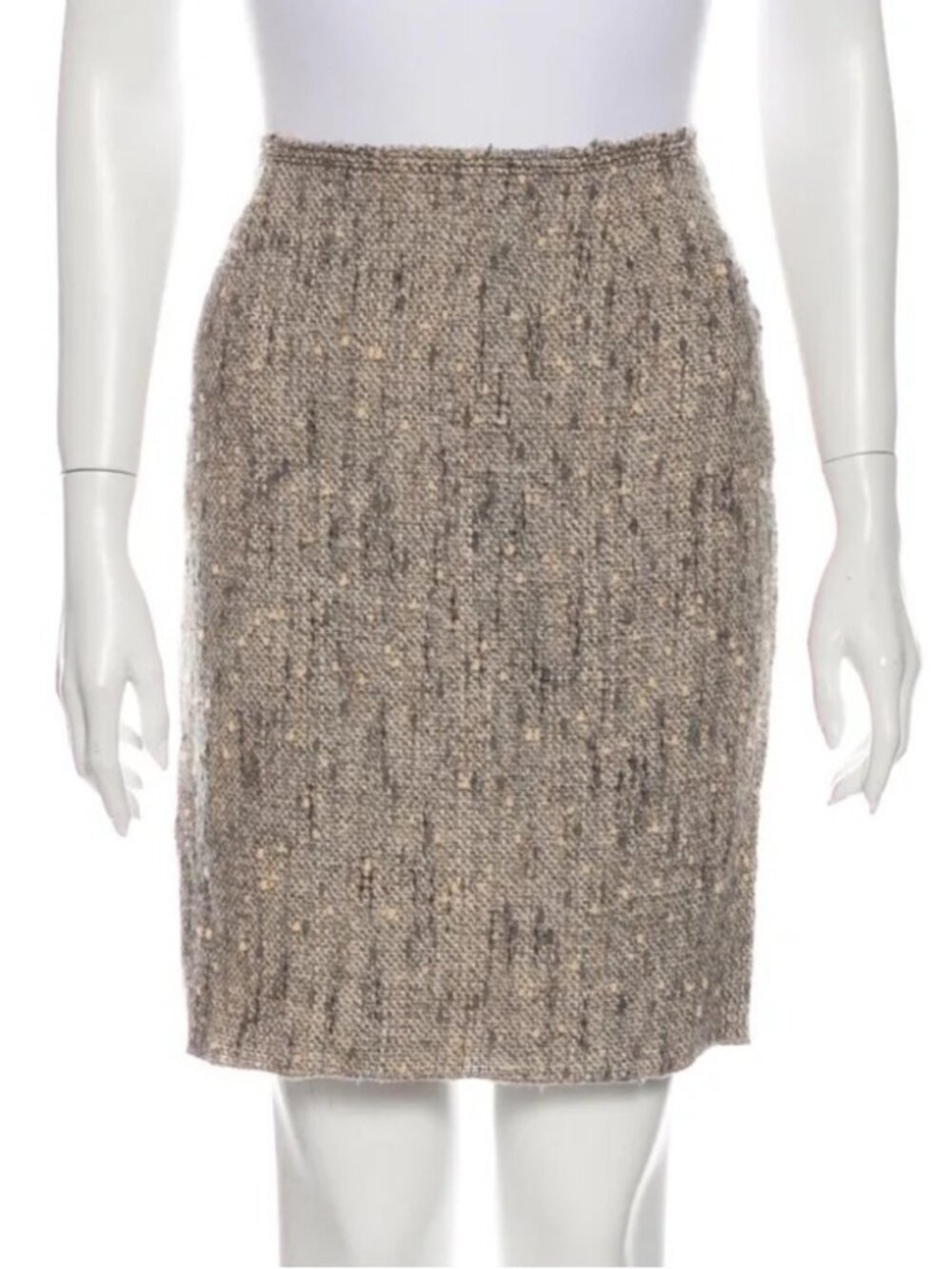 Womens Prada Grey Beige (Item- 7) Wool Linen Blend Tweed Straight Skirt 40 US/4